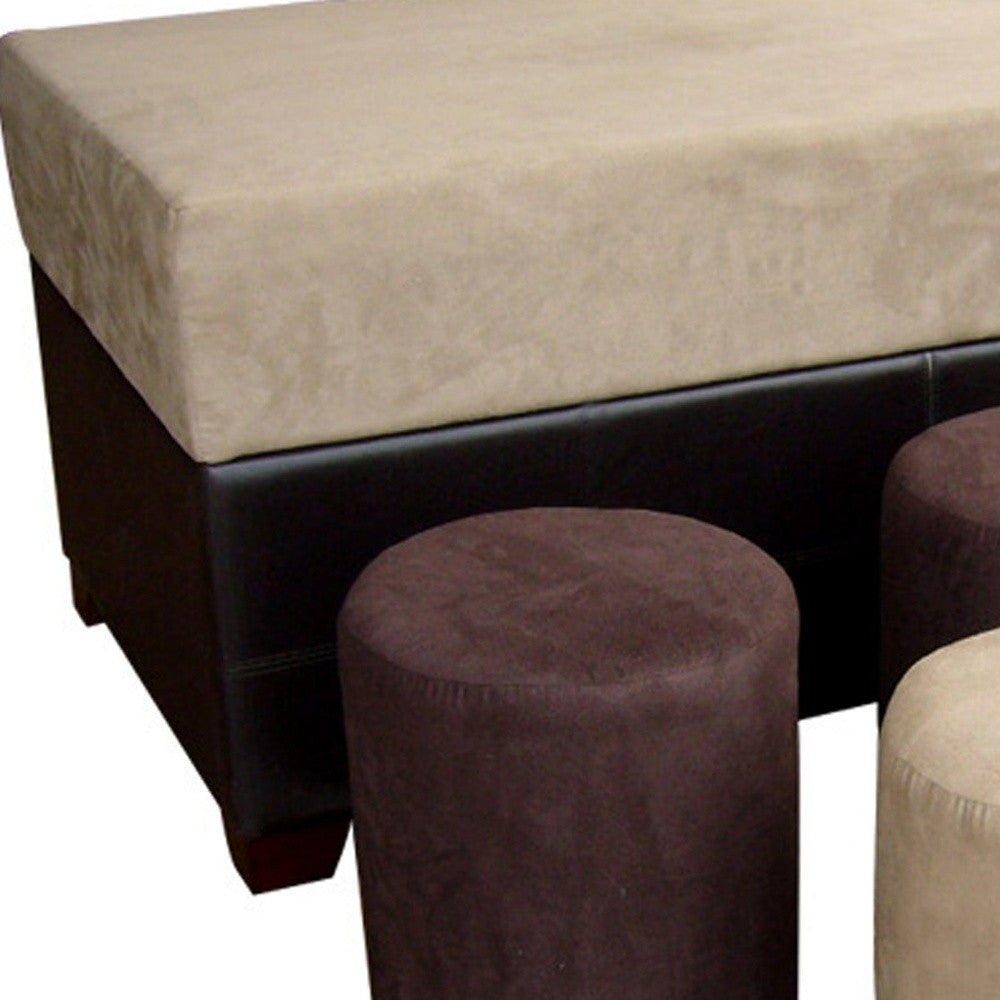 Brown Six Piece Microfiber Storage Bench with Ottomans By Homeroots