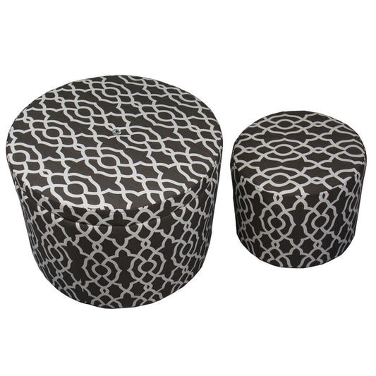 Set of Two Brown and White Lattice Round Ottomans By Homeroots | Ottomans | Modishstore
