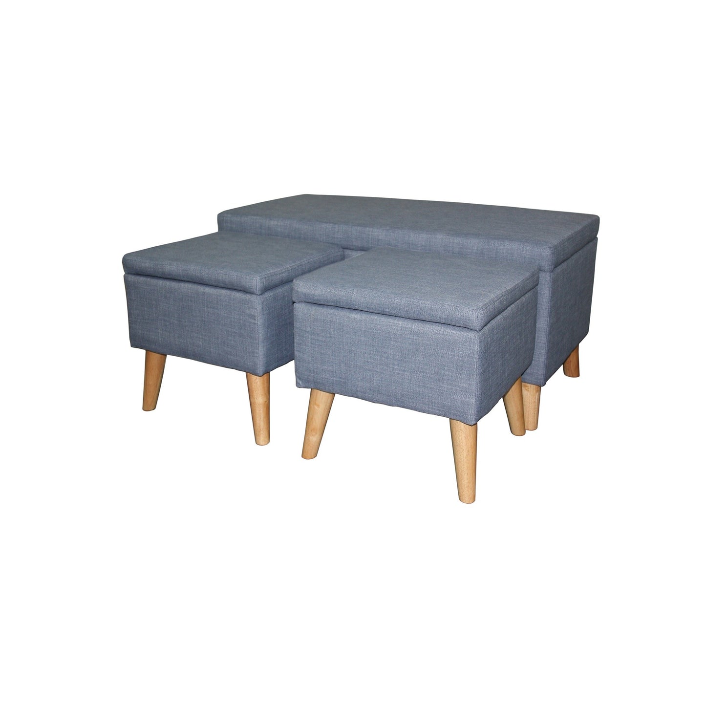 Blue Linen Look Storage Bench and Ottoman Three Piece Set By Homeroots