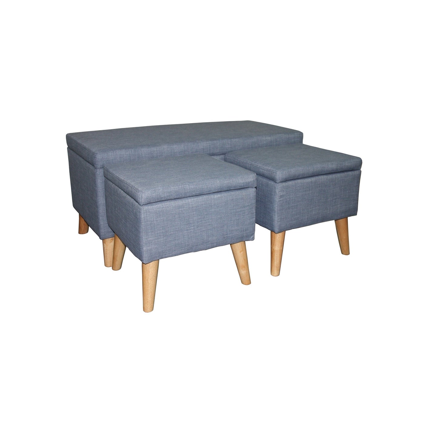 Blue Linen Look Storage Bench and Ottoman Three Piece Set By Homeroots