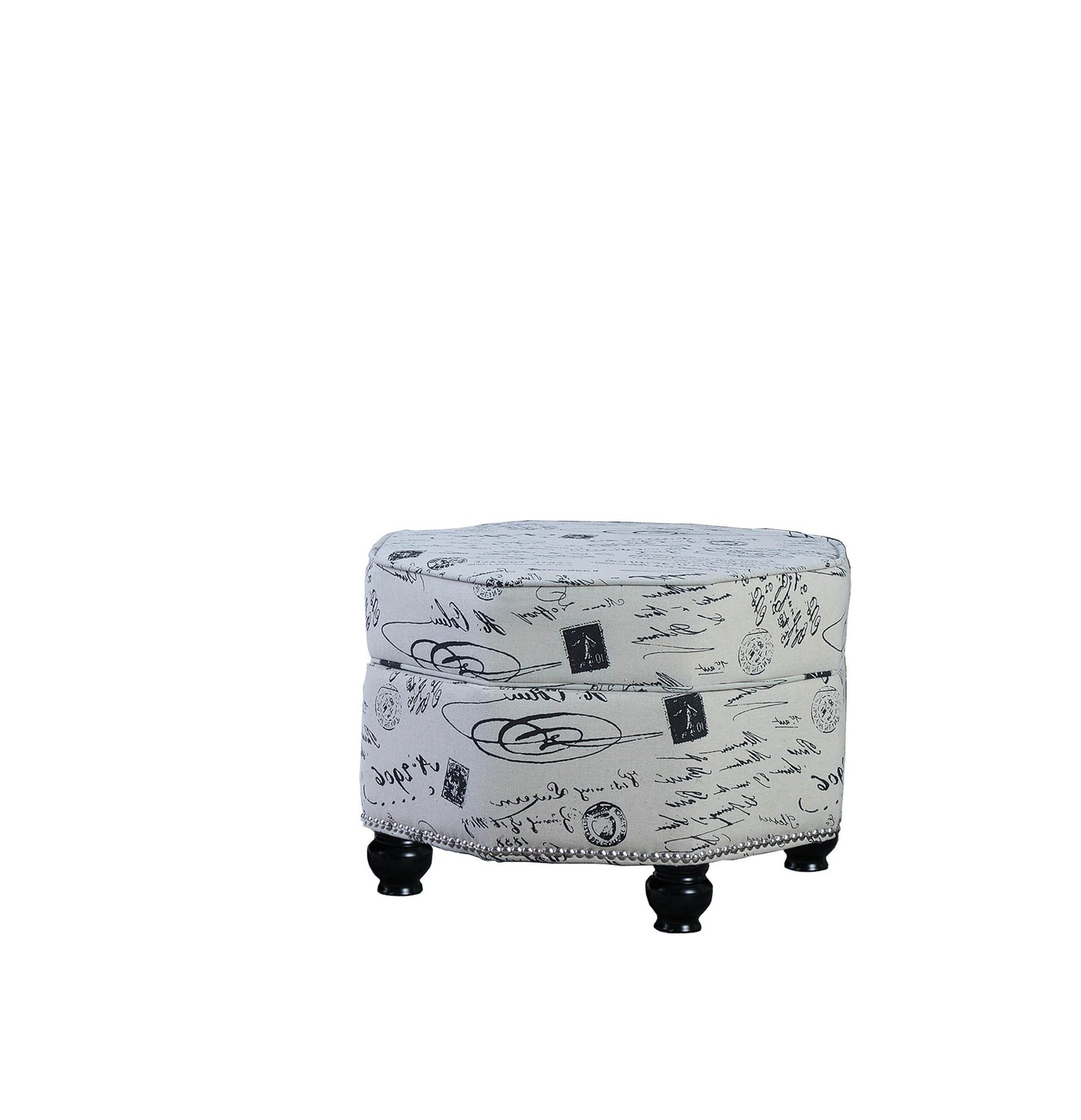 Black and White Postcard Hexagonal Storage Ottoman By Homeroots
