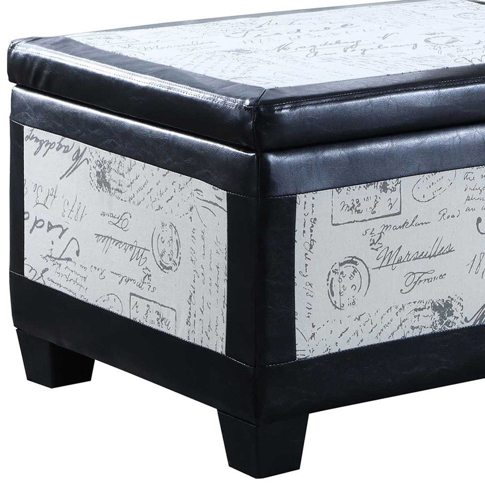 Black Postcard Faux Leather Storage Bench and Two Ottomans By Homeroots - 469416