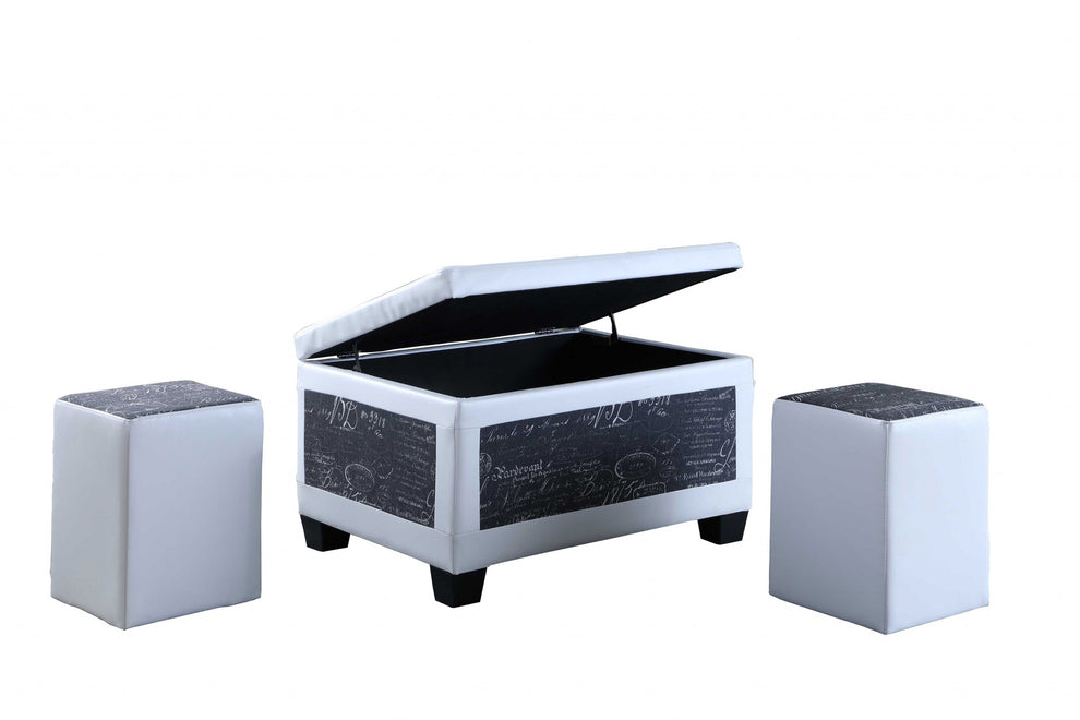 Black Postcard Faux Leather Storage Bench and Two Ottomans By Homeroots - 469417 | Benches | Modishstore - 2