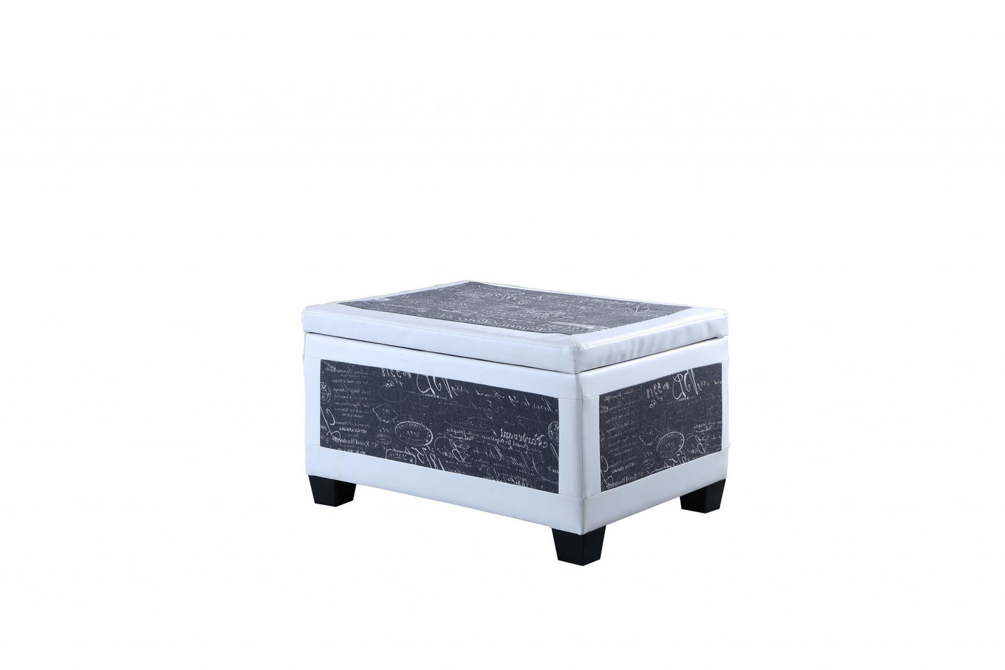 Black Postcard Faux Leather Storage Bench and Two Ottomans By Homeroots - 469417 | Benches | Modishstore - 3