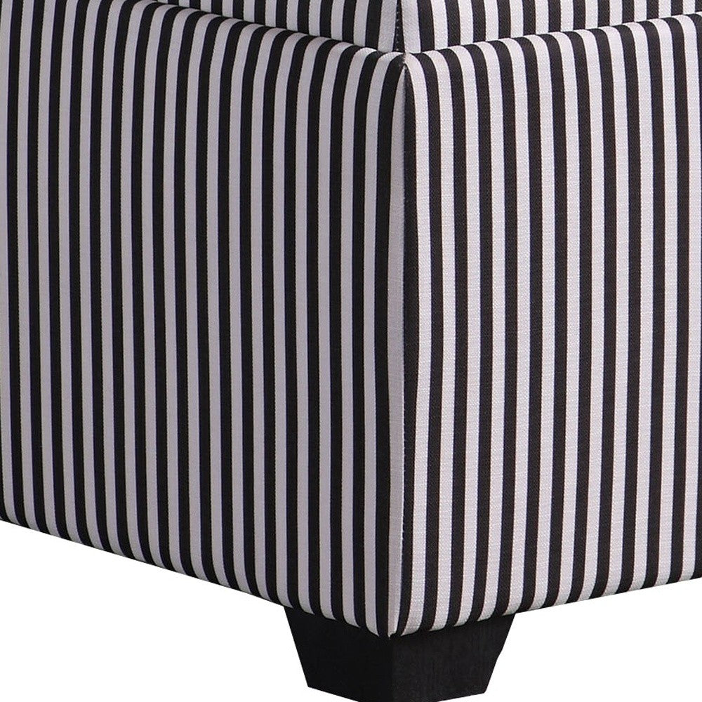 Black and White Pinstripes Tufted Storage Ottoman By Homeroots