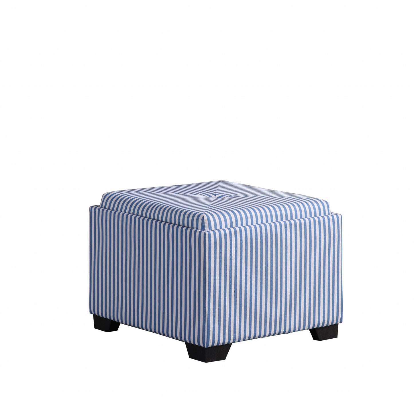 Blue and White Pinstripes Tufted Storage Ottoman By Homeroots