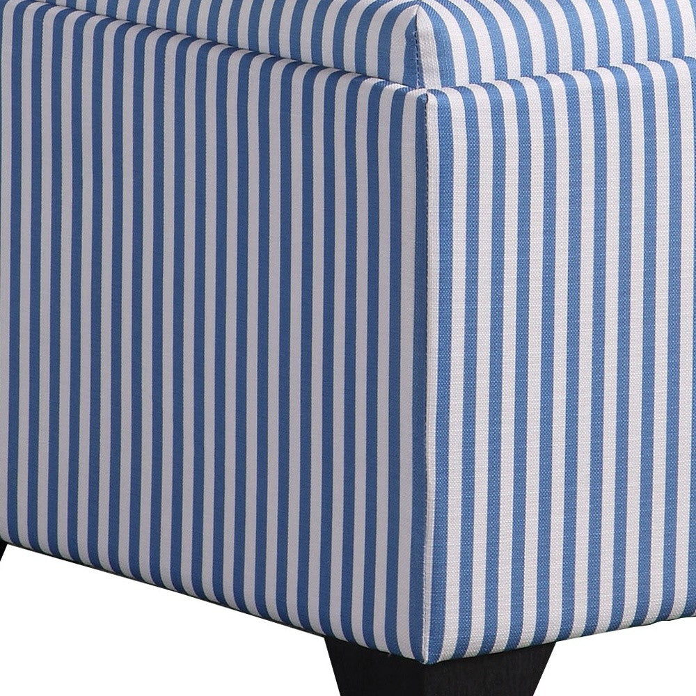 Blue and White Pinstripes Tufted Storage Ottoman By Homeroots