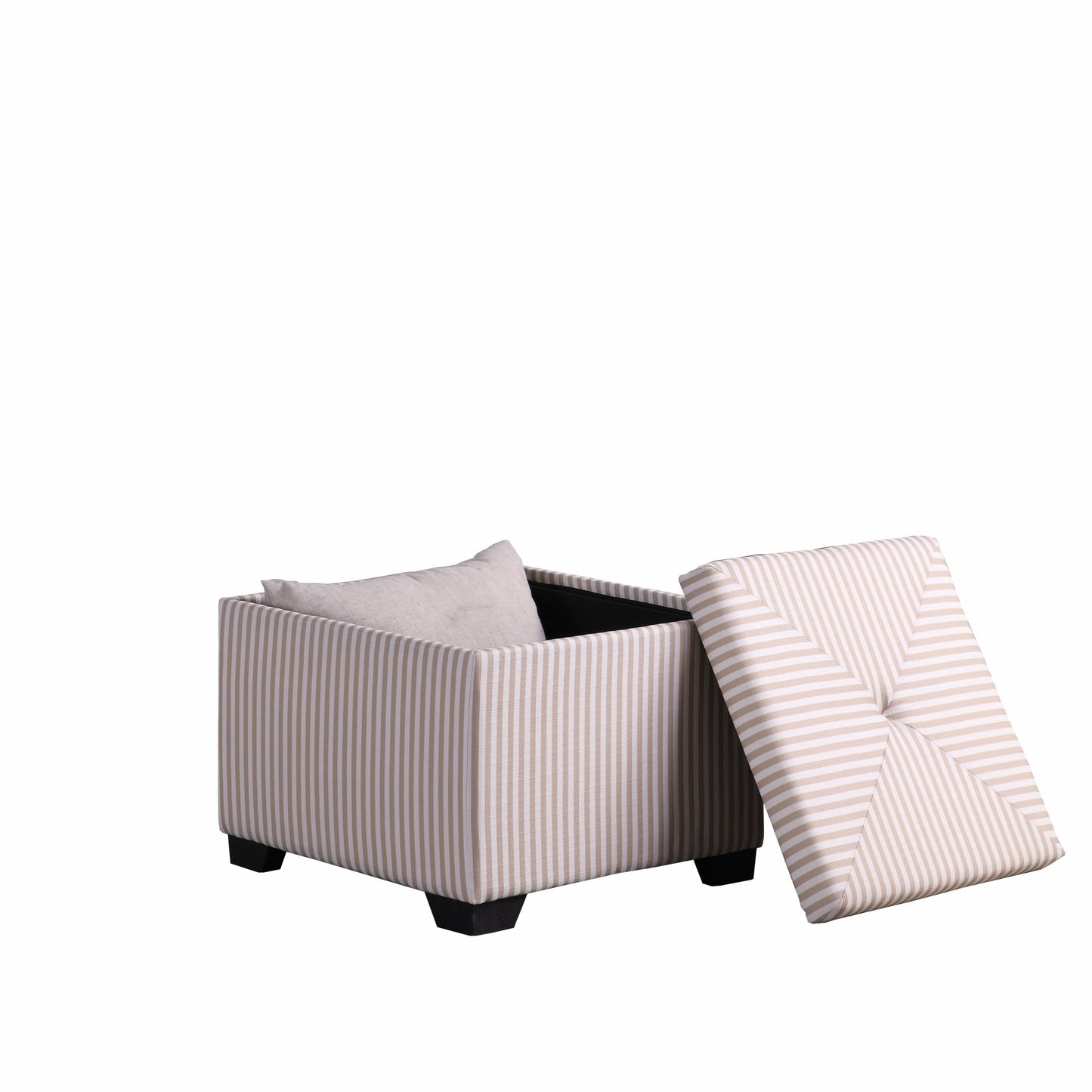 Gray and White Pinstripes Tufted Storage Ottoman By Homeroots | Ottomans | Modishstore - 2