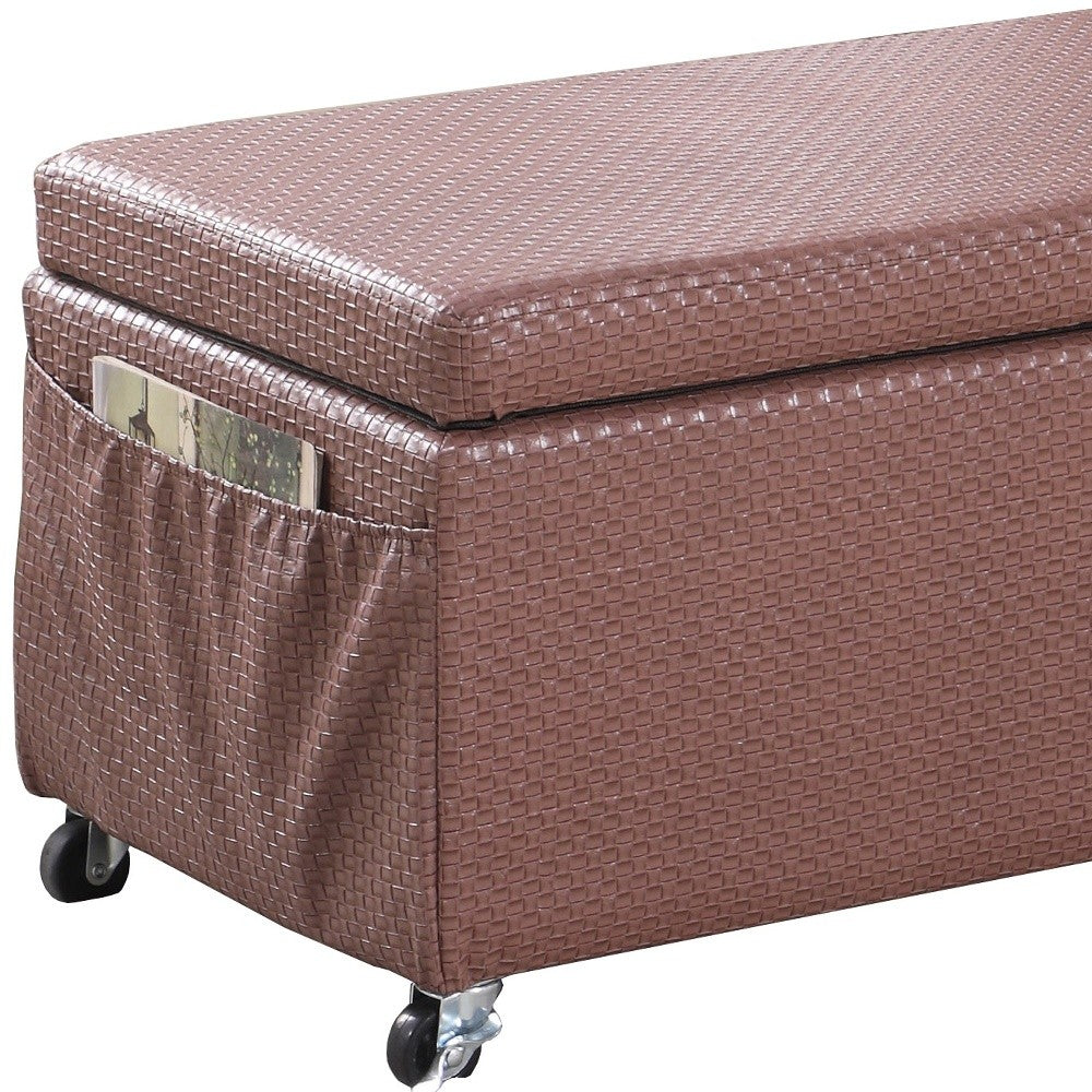 Brown Weave Faux Leather Rolling Storage Ottoman with Pockets By Homeroots | Ottomans | Modishstore - 4