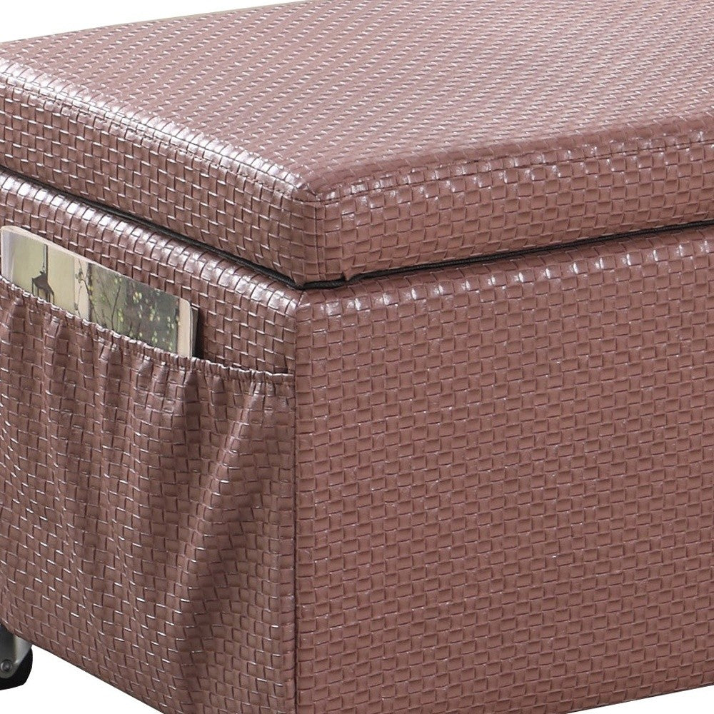 Brown Weave Faux Leather Rolling Storage Ottoman with Pockets By Homeroots | Ottomans | Modishstore - 5