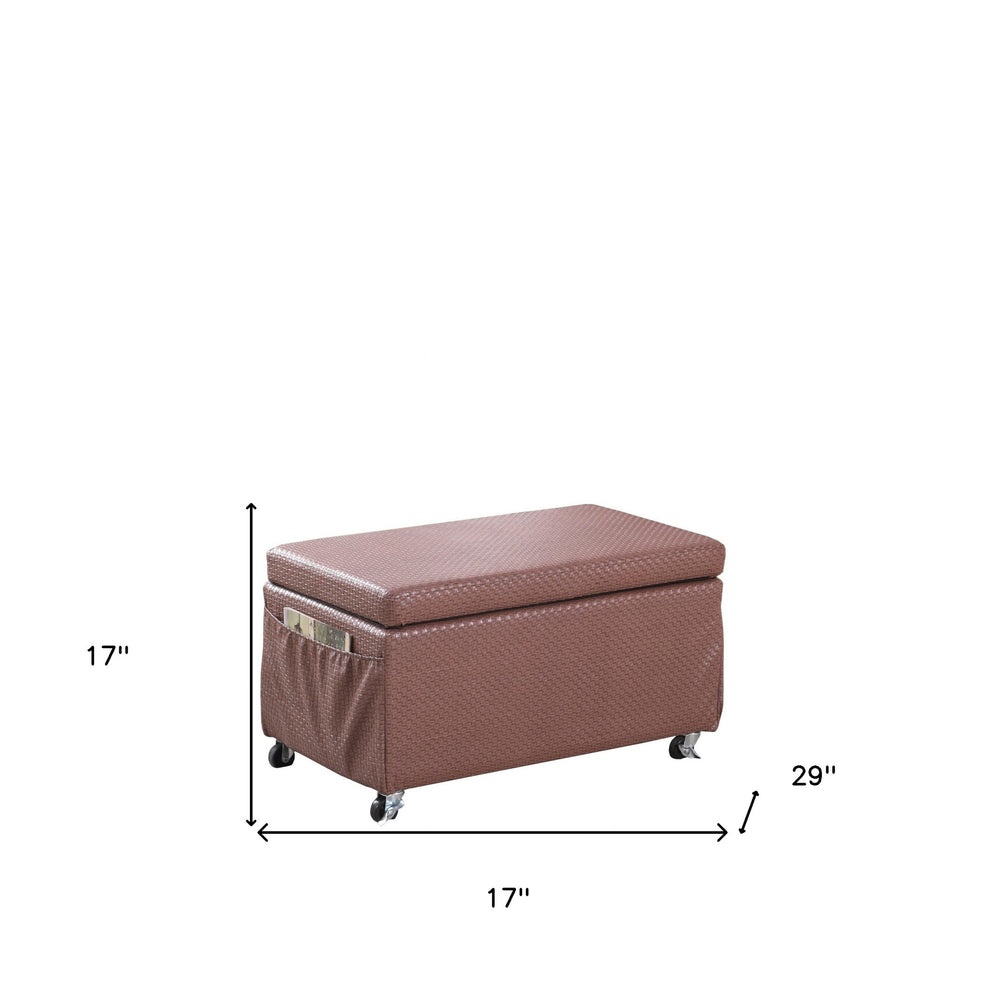 Brown Weave Faux Leather Rolling Storage Ottoman with Pockets By Homeroots | Ottomans | Modishstore - 7