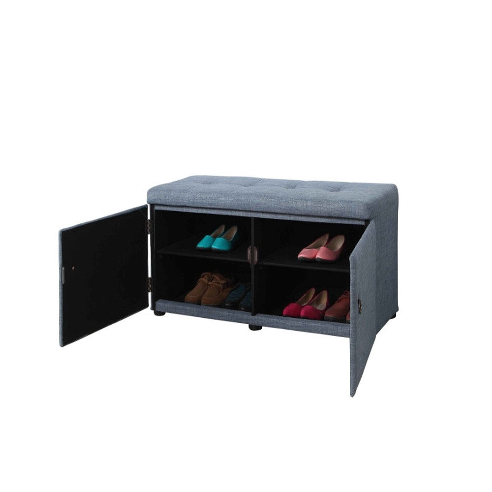 Blue Gray Linen Look Double Door Shoe Storage Bench By Homeroots | Benches | Modishstore - 2