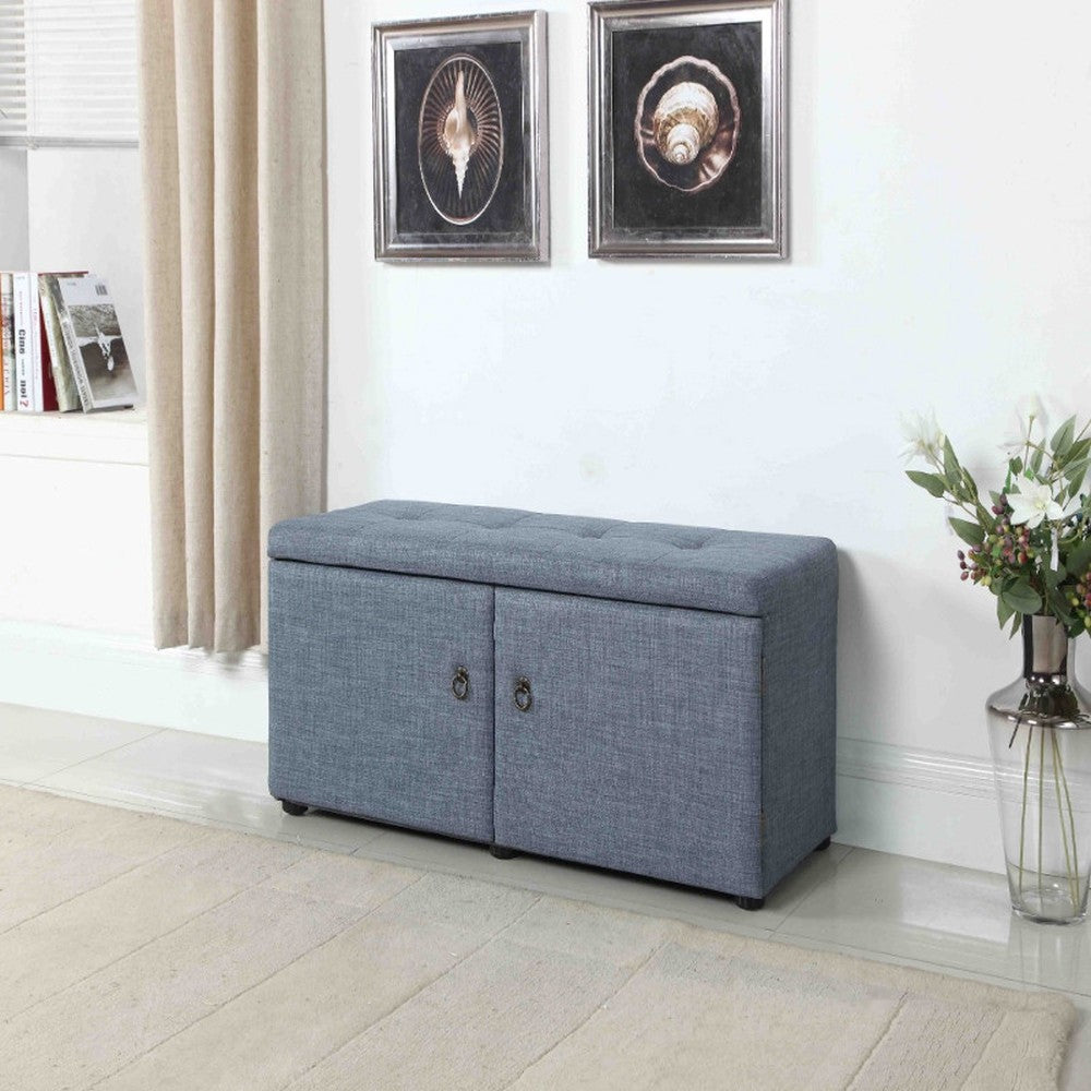 Blue Gray Linen Look Double Door Shoe Storage Bench By Homeroots | Benches | Modishstore - 6