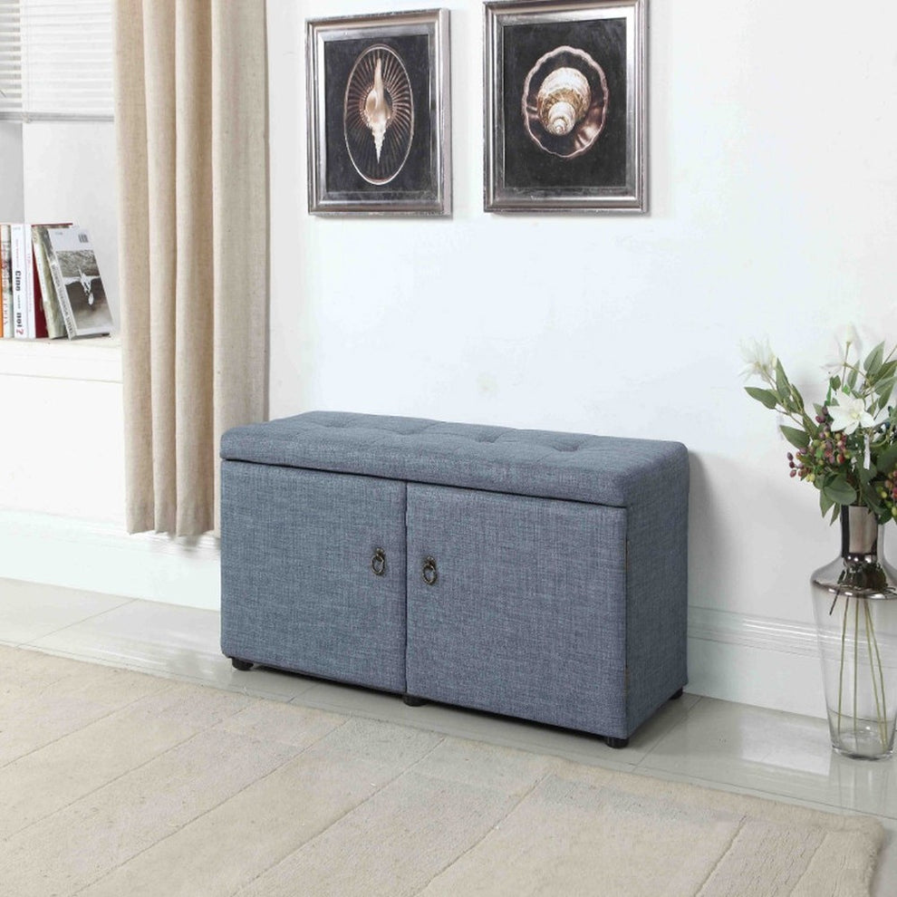 Blue Gray Linen Look Double Door Shoe Storage Bench By Homeroots | Benches | Modishstore - 6