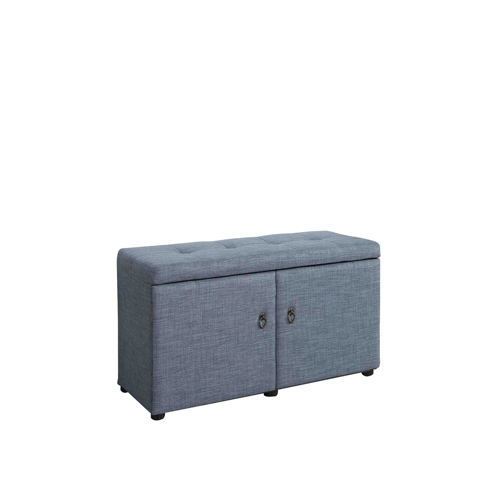 Blue Gray Linen Look Double Door Shoe Storage Bench By Homeroots | Benches | Modishstore - 3