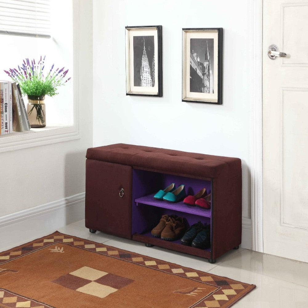 Brown and Purple Tufted Shoe Storage Bench By Homeroots