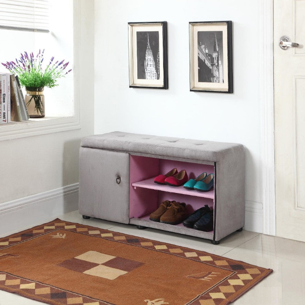 Light Gray and Pink Tufted Shoe Storage Bench By Homeroots | Benches | Modishstore - 5
