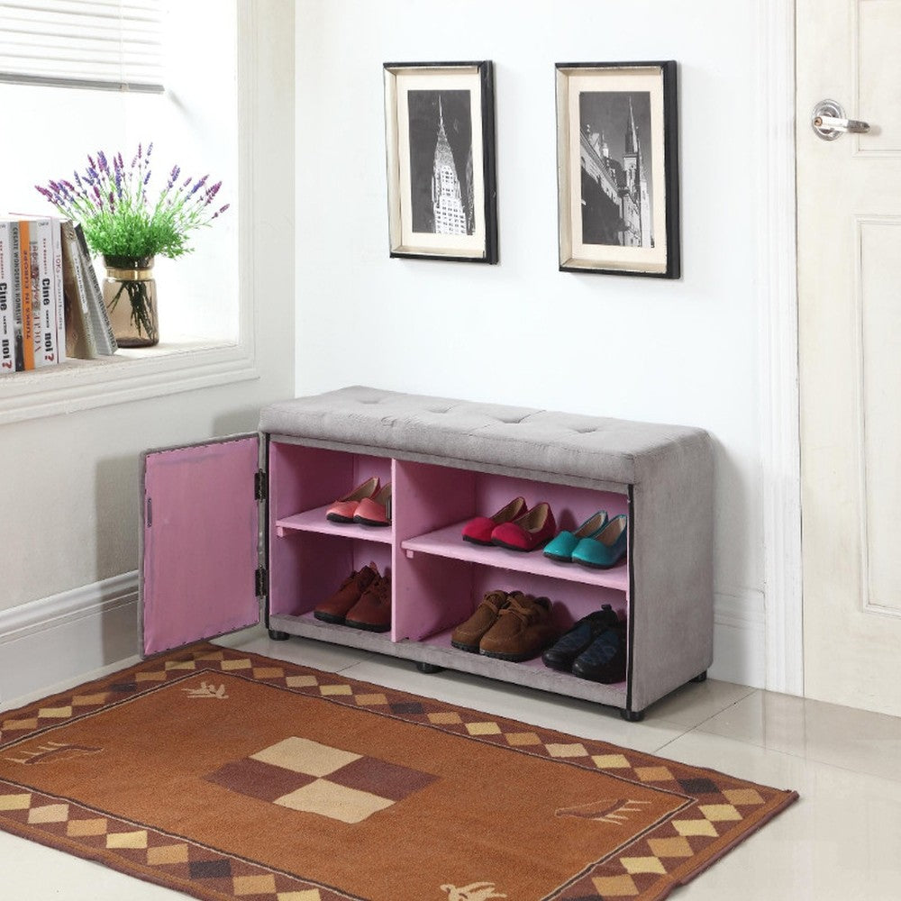 Light Gray and Pink Tufted Shoe Storage Bench By Homeroots | Benches | Modishstore - 6
