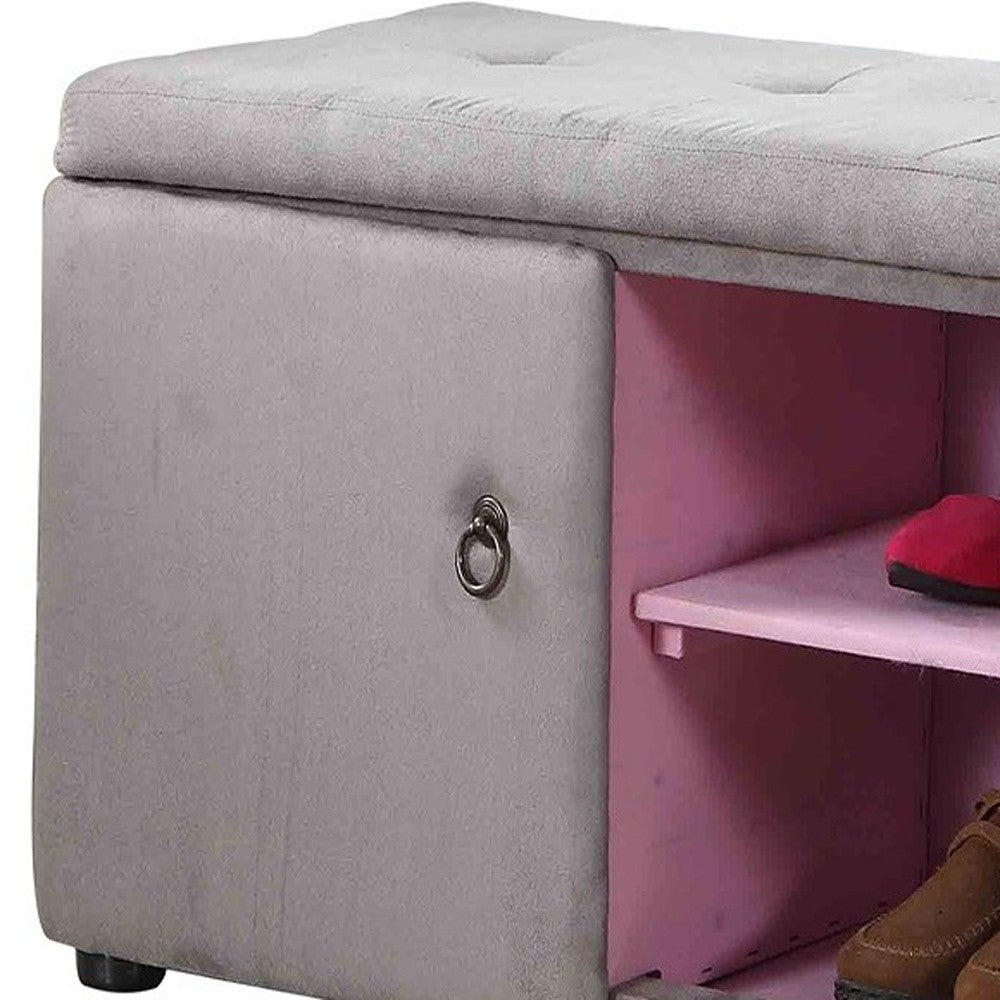 Light Gray and Pink Tufted Shoe Storage Bench By Homeroots | Benches | Modishstore - 4