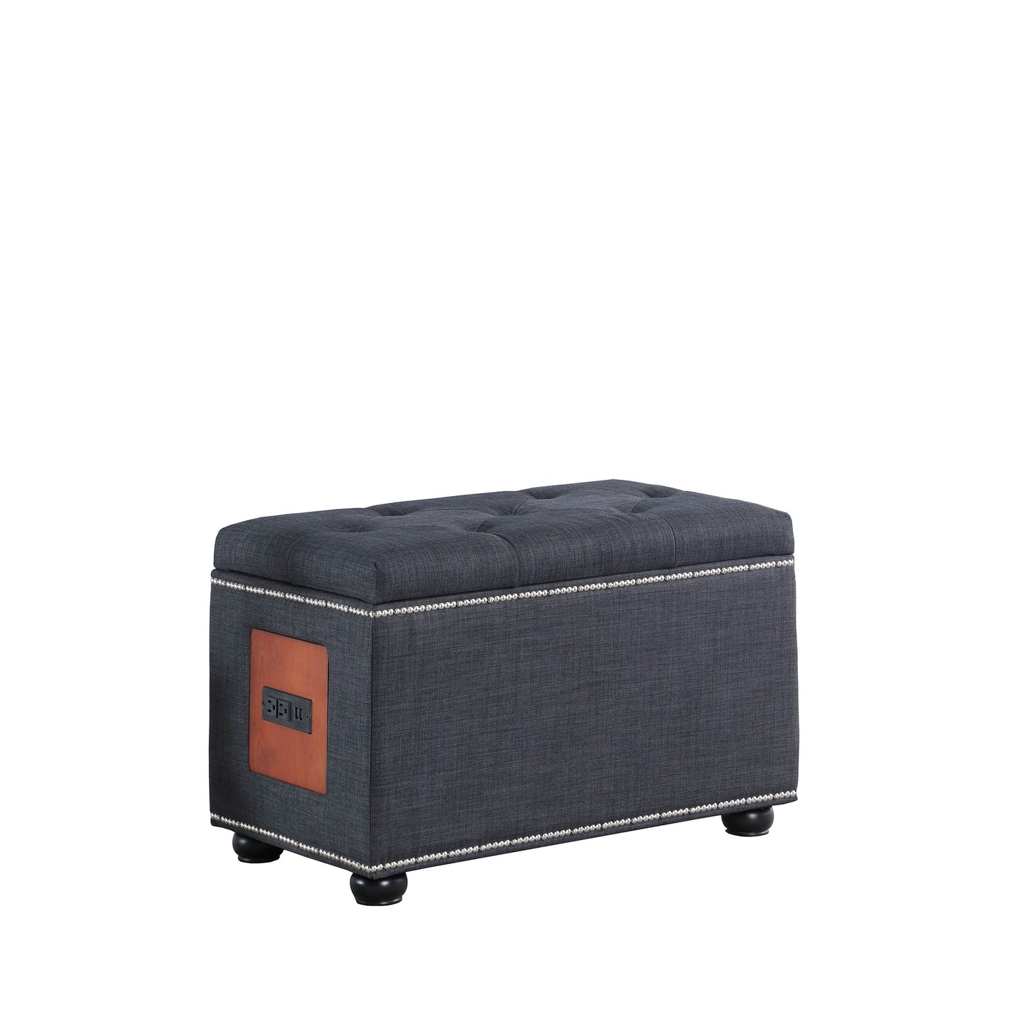 Charcoal Gray Tufted Storage Ottoman with Charging Station By Homeroots | Ottomans | Modishstore