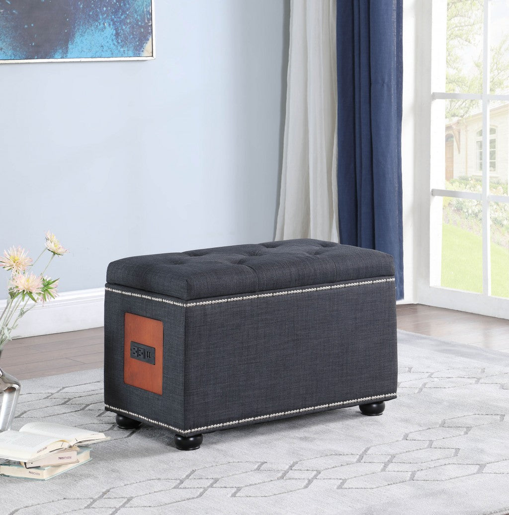 Charcoal Gray Tufted Storage Ottoman with Charging Station By Homeroots | Ottomans | Modishstore - 6
