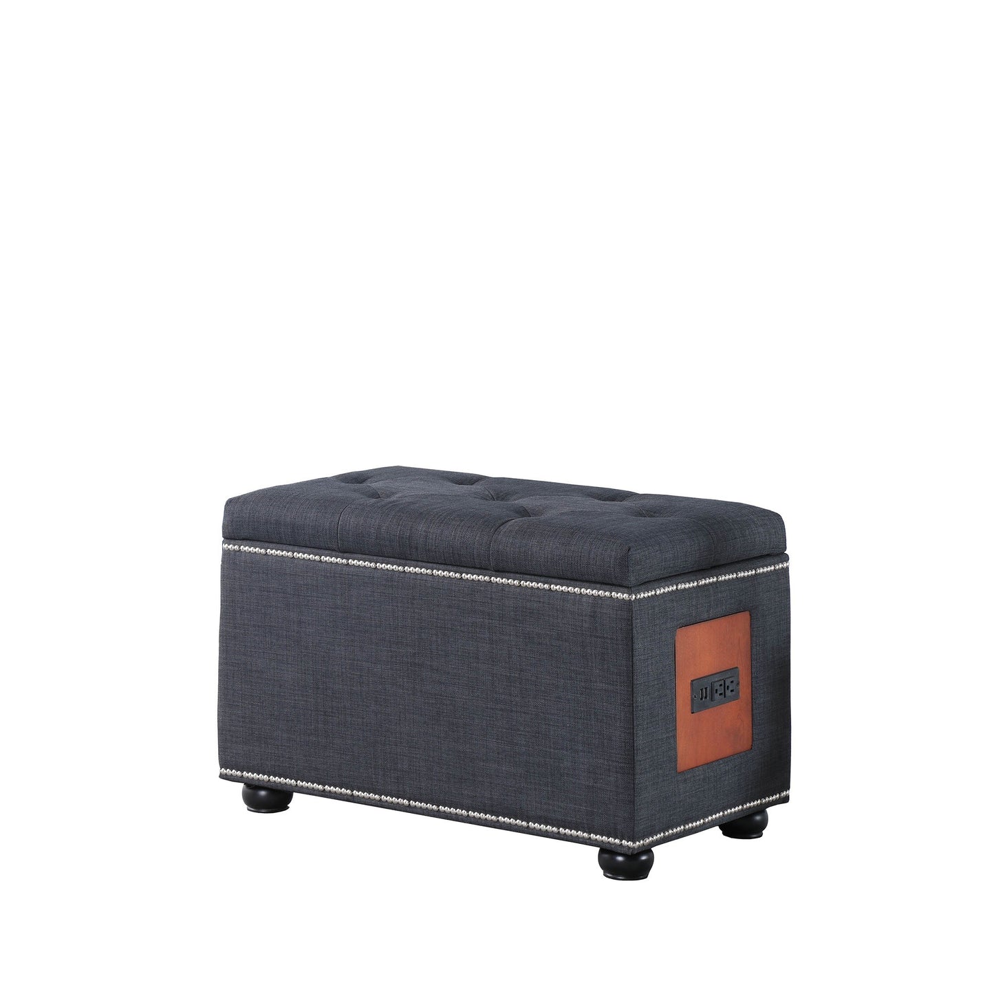 Charcoal Gray Tufted Storage Ottoman with Charging Station By Homeroots | Ottomans | Modishstore - 3