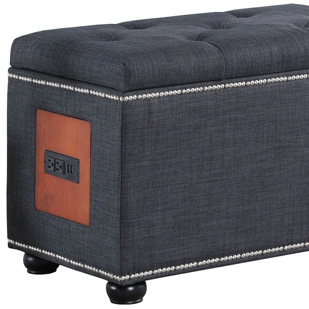 Charcoal Gray Tufted Storage Ottoman with Charging Station By Homeroots | Ottomans | Modishstore - 4
