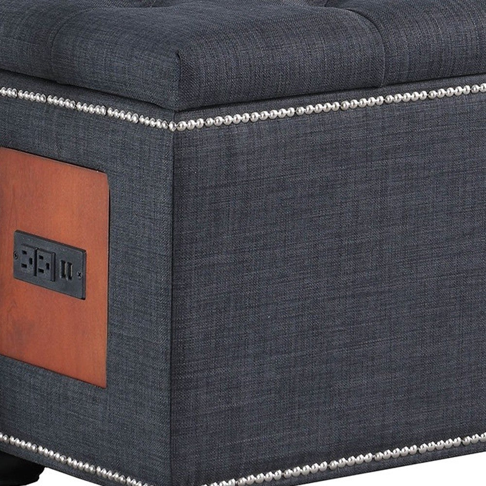 Charcoal Gray Tufted Storage Ottoman with Charging Station By Homeroots | Ottomans | Modishstore - 5