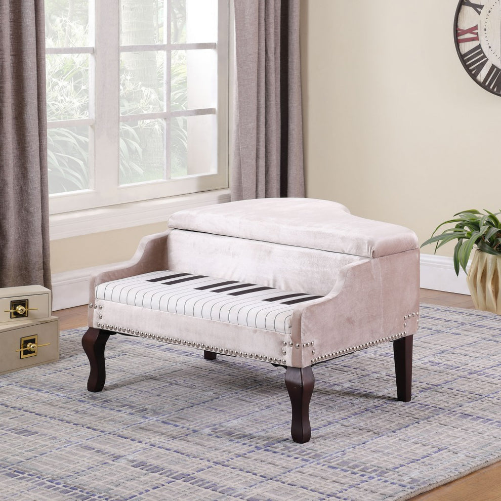 Silver Velour Baby Grand Piano Storage Bench By Homeroots | Benches | Modishstore - 6