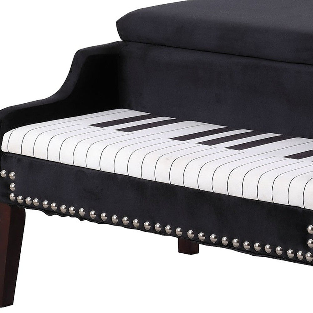 Black Velour Baby Grand Piano Storage Bench By Homeroots | Benches | Modishstore - 5