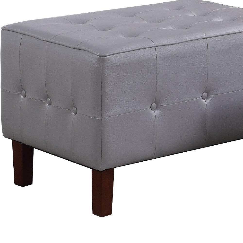 Set of Two Gray Faux Leather Tufted Stackable Ottomans By Homeroots