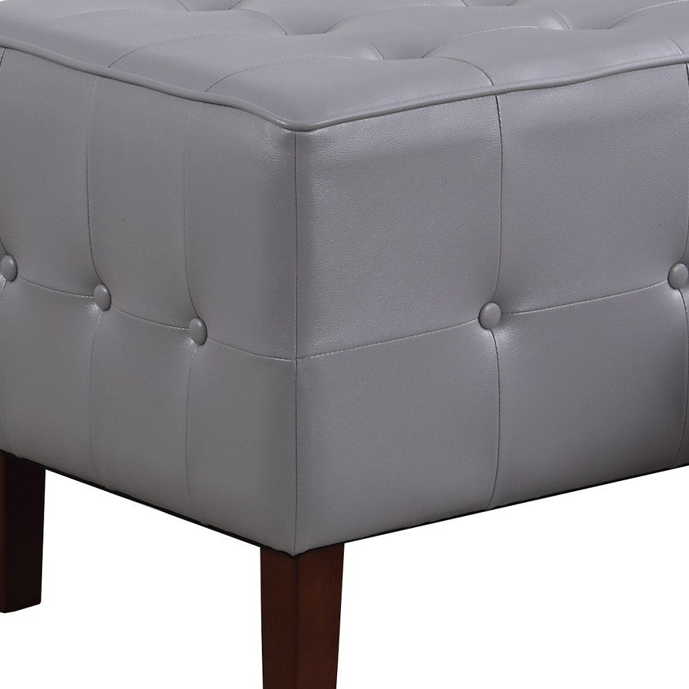 Set of Two Gray Faux Leather Tufted Stackable Ottomans By Homeroots
