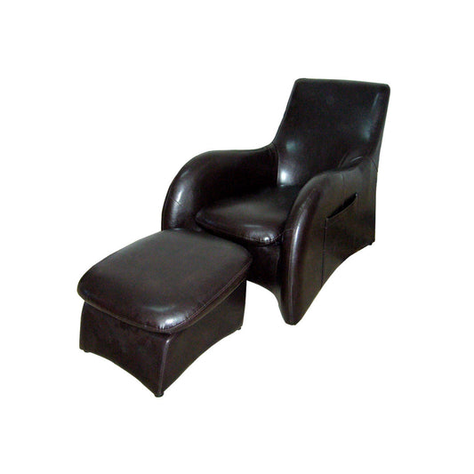 Lush Brown Leather Modern Armchair with Ottoman By Homeroots | Chairs & Recliners | Modishstore