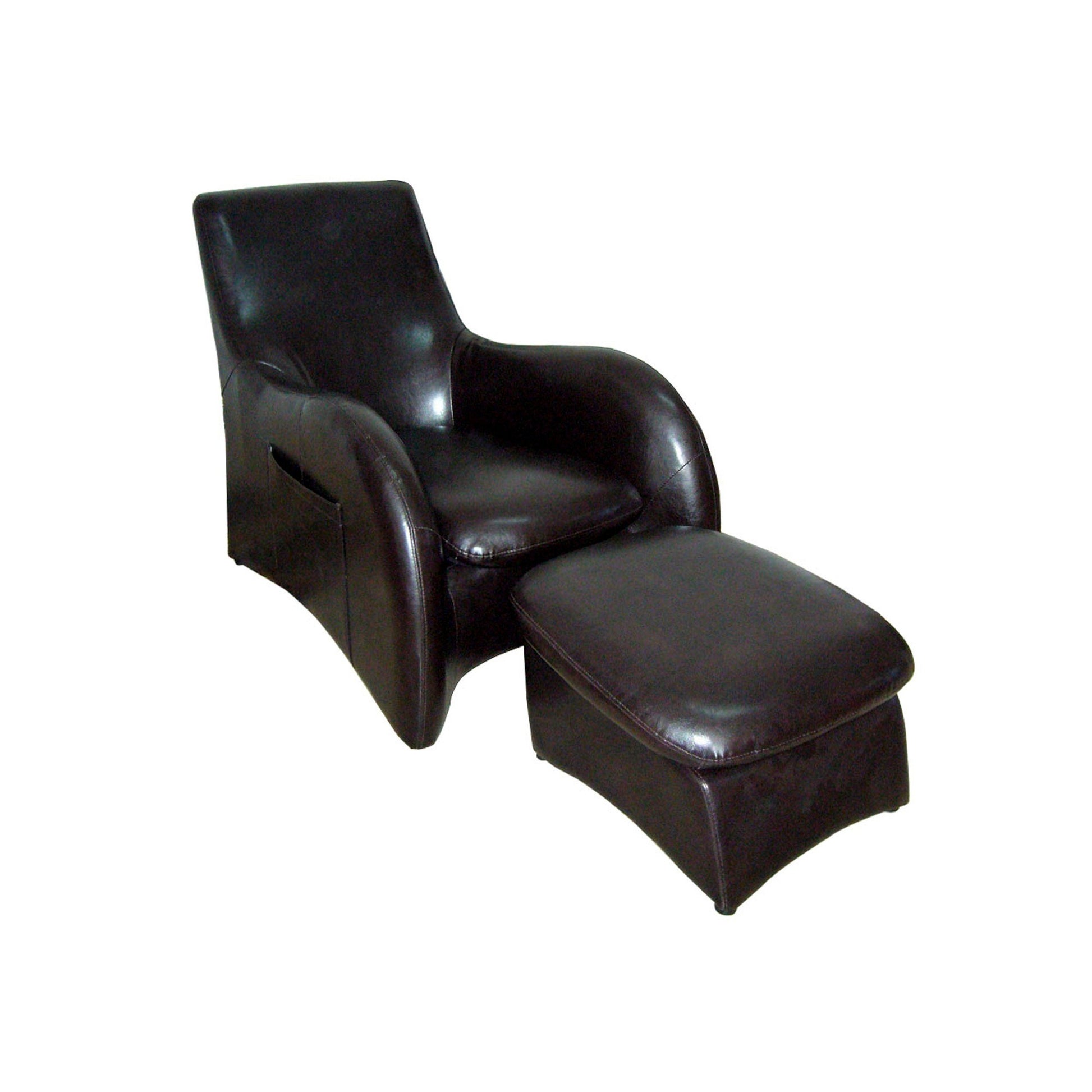 Lush Brown Leather Modern Armchair with Ottoman By Homeroots | Recliners | Modishstore - 2
