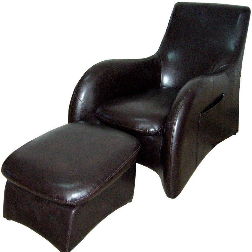Lush Brown Leather Modern Armchair with Ottoman By Homeroots | Chairs & Recliners | Modishstore - 3