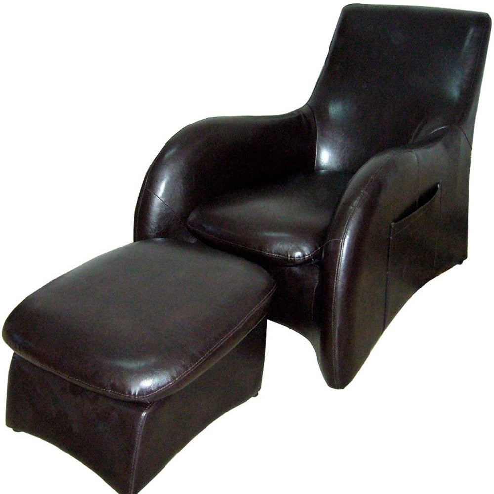 Lush Brown Leather Modern Armchair with Ottoman By Homeroots | Recliners | Modishstore - 3