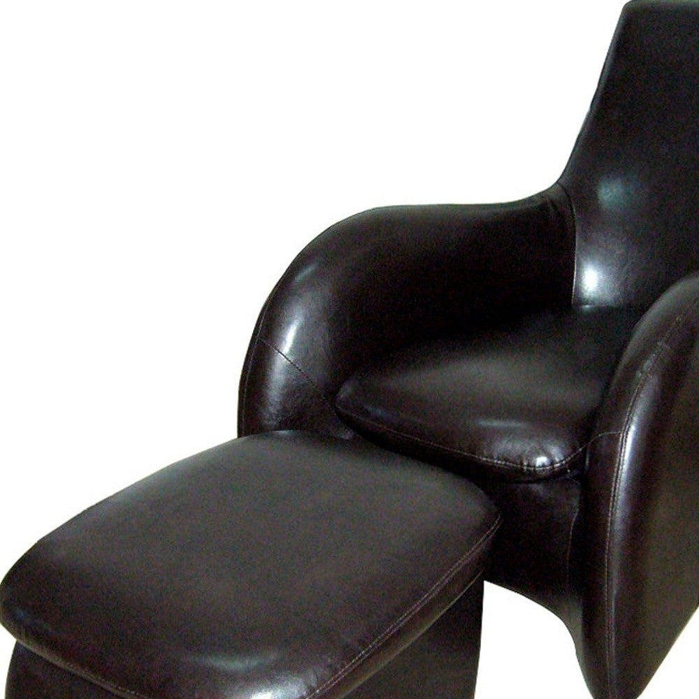Lush Brown Leather Modern Armchair with Ottoman By Homeroots | Recliners | Modishstore - 4