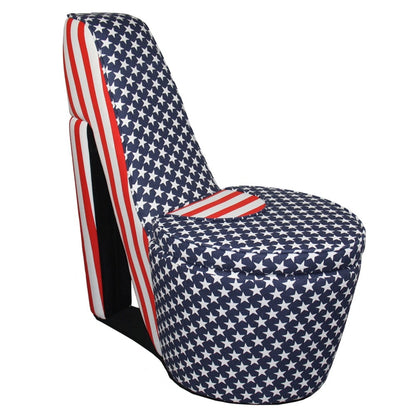 Red White and Blue Patriotic Print 1 High Heel Shoe Storage Chair By Homeroots | Accent Chairs | Modishstore