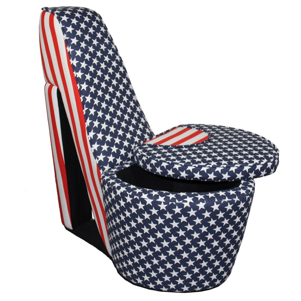 Red White and Blue Patriotic Print 1 High Heel Shoe Storage Chair By Homeroots | Accent Chairs | Modishstore - 2
