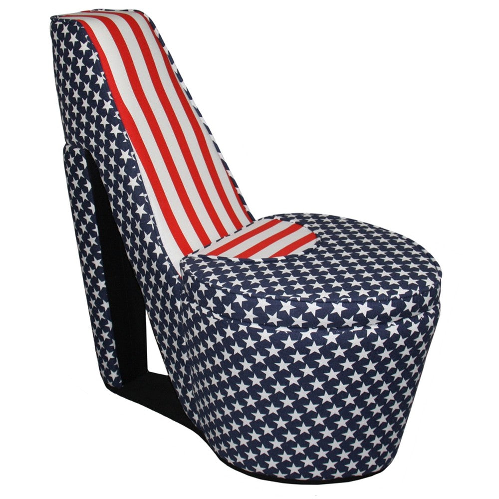 Red White and Blue Patriotic Print 1 High Heel Shoe Storage Chair By Homeroots | Accent Chairs | Modishstore - 6