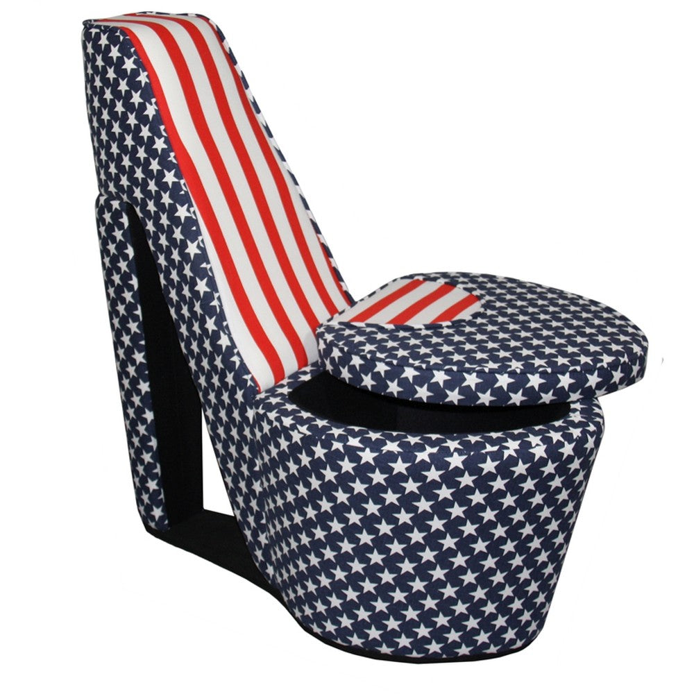 Red White and Blue Patriotic Print 1 High Heel Shoe Storage Chair By Homeroots | Accent Chairs | Modishstore - 7