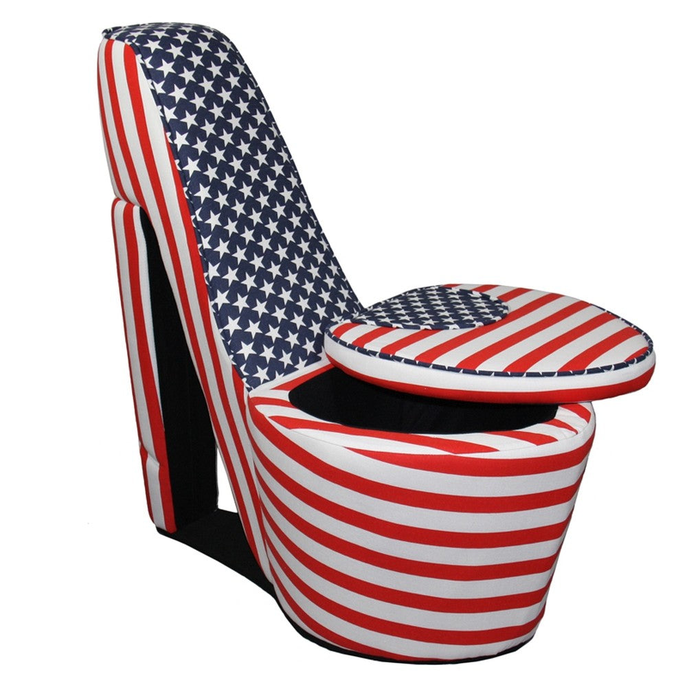Red White and Blue Patriotic Print 1 High Heel Shoe Storage Chair By Homeroots | Accent Chairs | Modishstore - 12