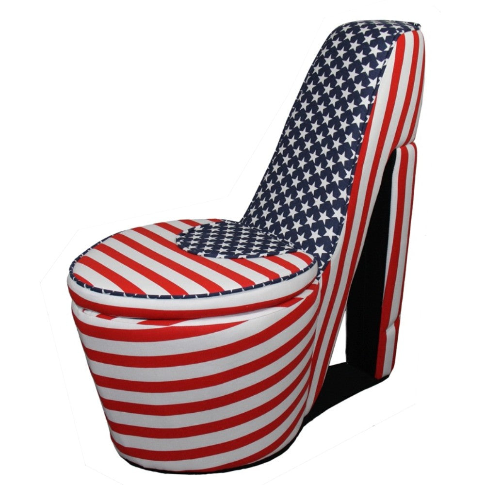 Red White and Blue Patriotic Print 1 High Heel Shoe Storage Chair By Homeroots | Accent Chairs | Modishstore - 13