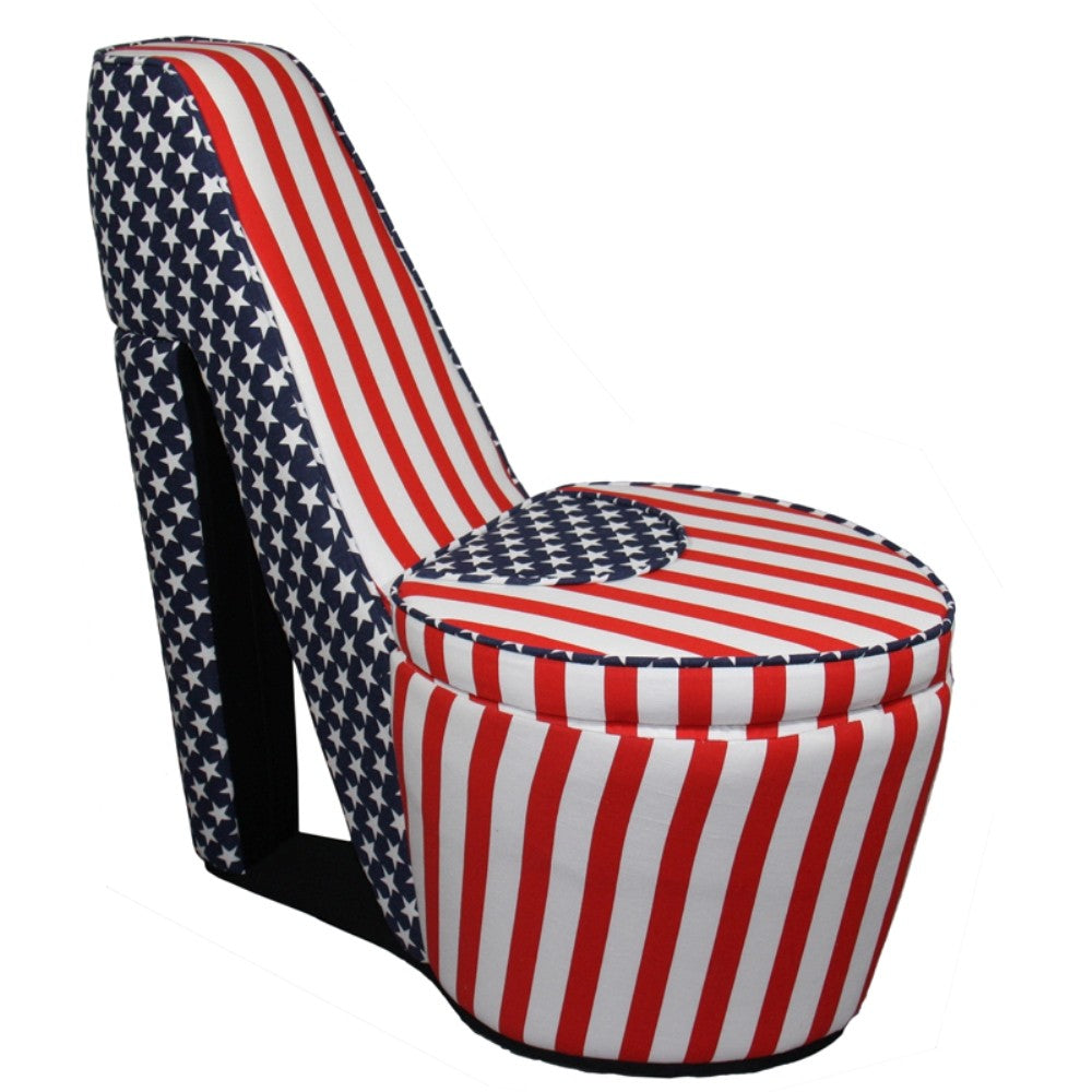 Red White and Blue Patriotic Print 1 High Heel Shoe Storage Chair By Homeroots | Accent Chairs | Modishstore - 16