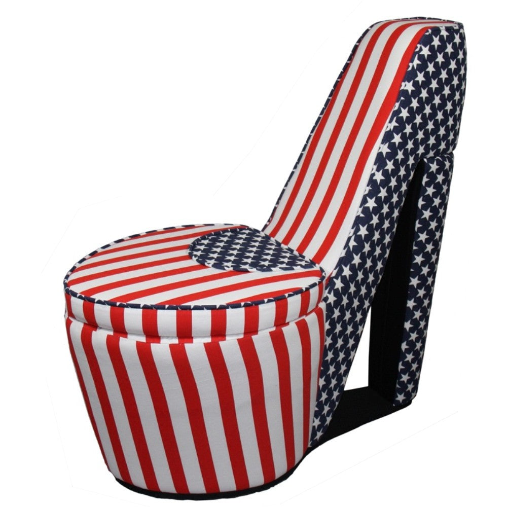 Red White and Blue Patriotic Print 1 High Heel Shoe Storage Chair By Homeroots | Accent Chairs | Modishstore - 18
