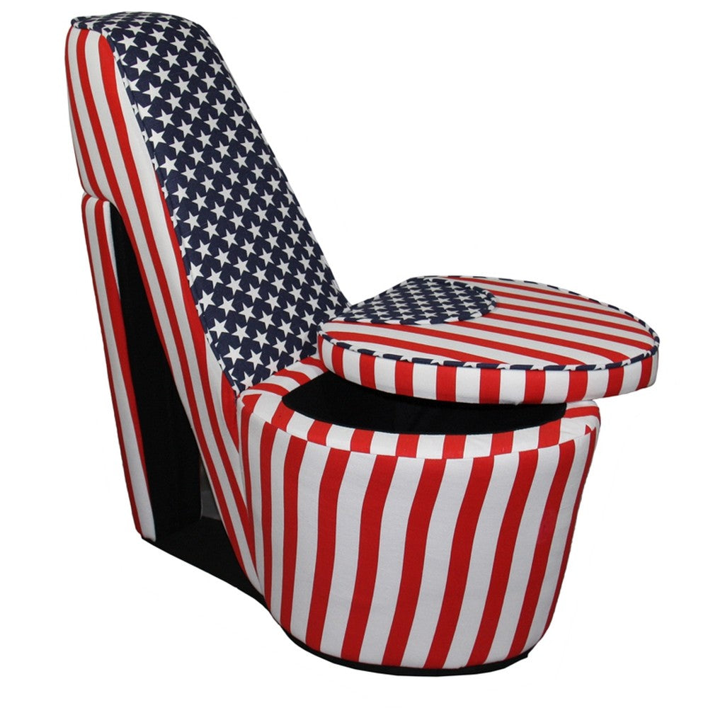 Red White and Blue Patriotic Print 1 High Heel Shoe Storage Chair By Homeroots | Accent Chairs | Modishstore - 22
