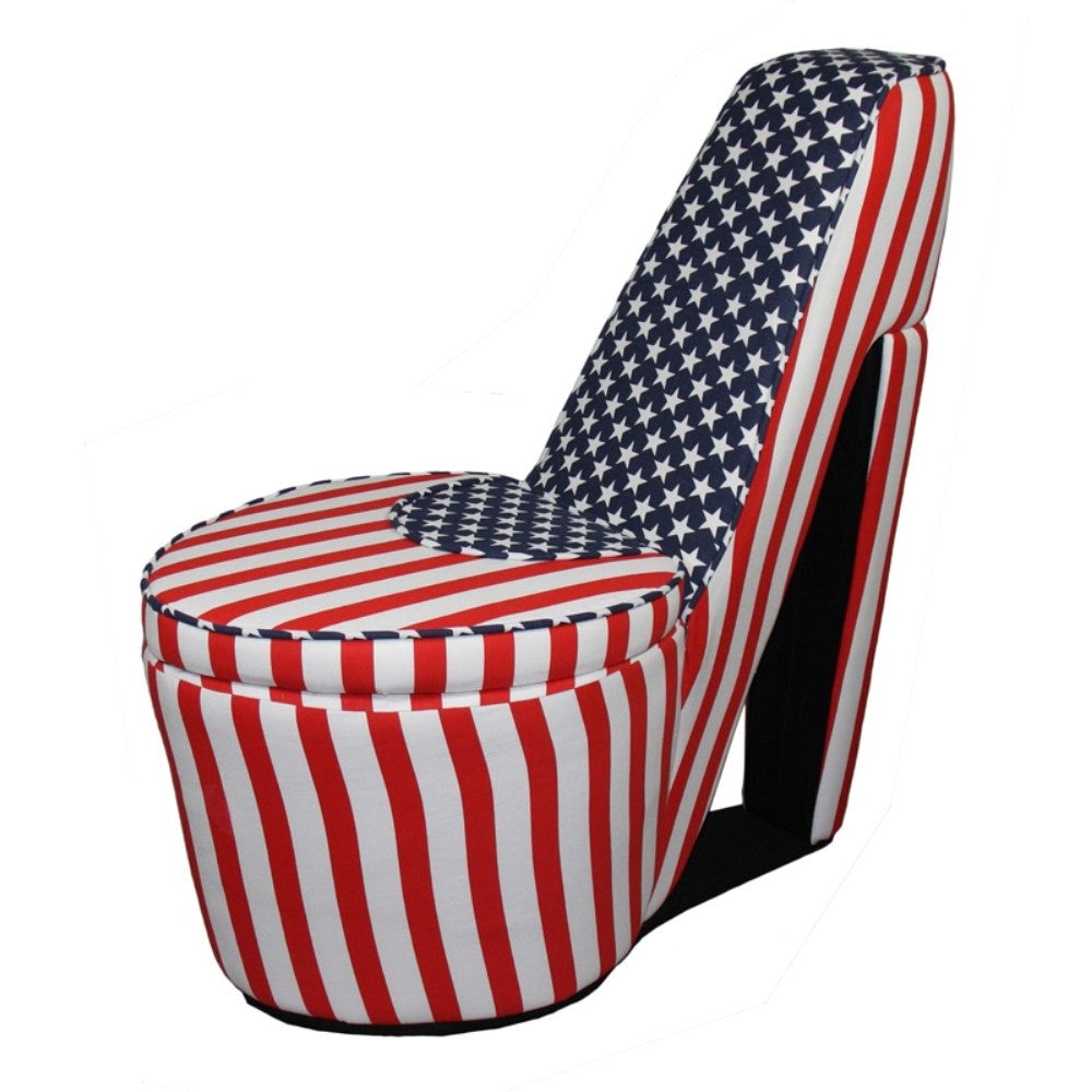 Red White and Blue Patriotic Print 1 High Heel Shoe Storage Chair By Homeroots | Accent Chairs | Modishstore - 23