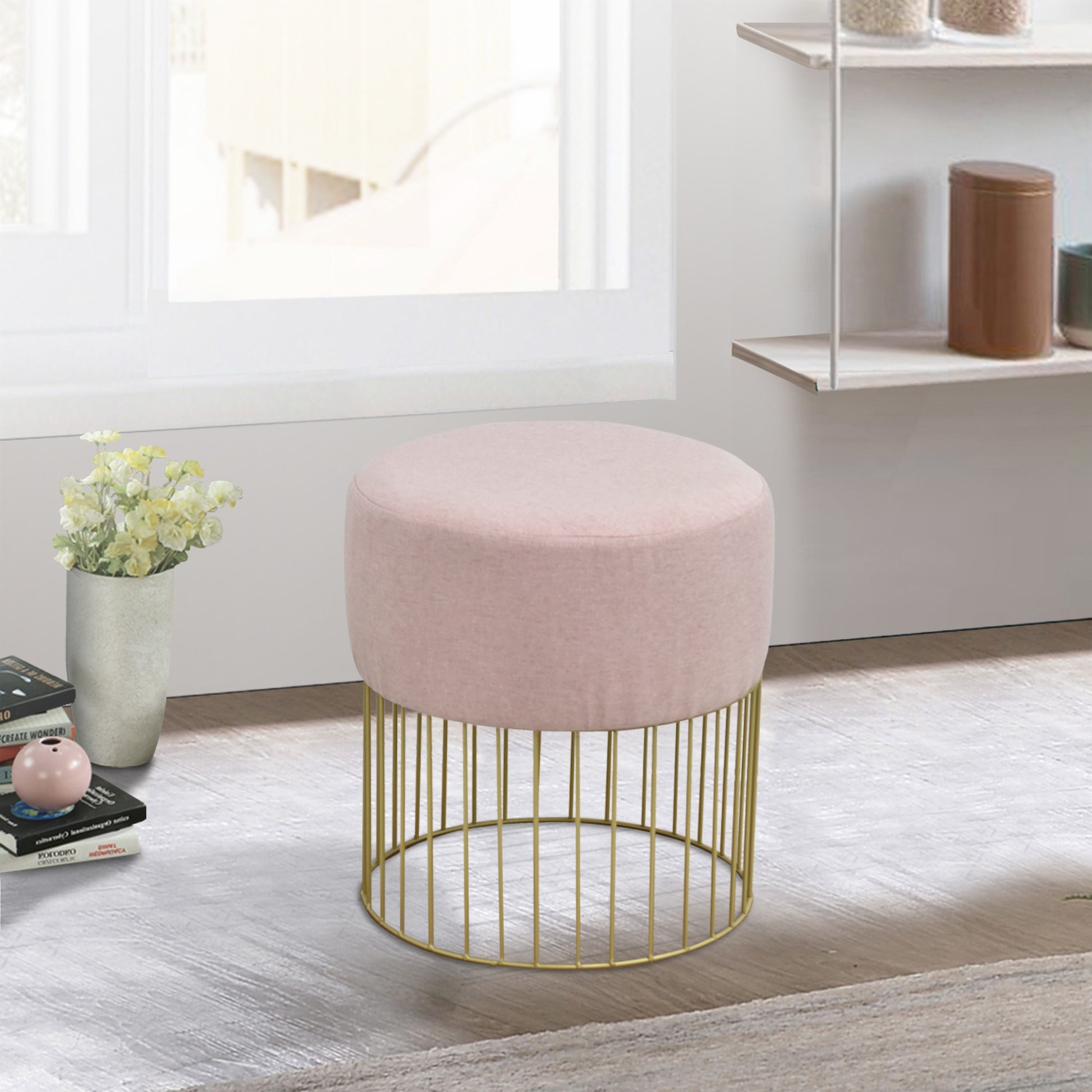 18" Gray Marble Faux Leather and Gold Cylindrical Stool By Homeroots | Stools | Modishstore