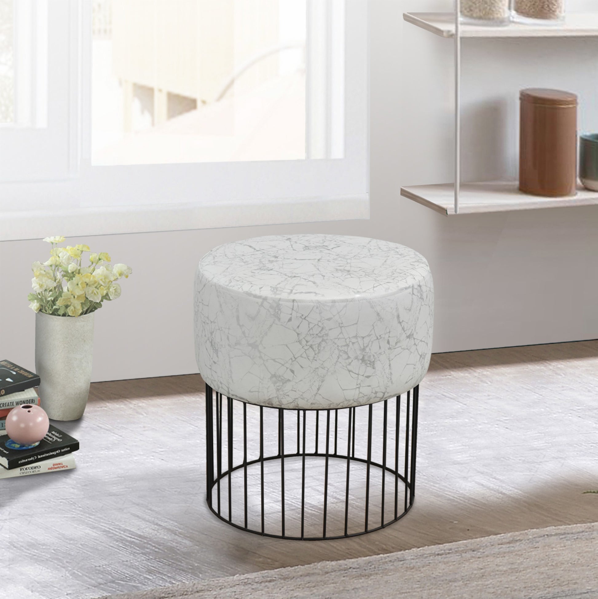 NA Solid Color Metal Grey/Ivory + Black Legs By Homeroots | Stools | Modishstore