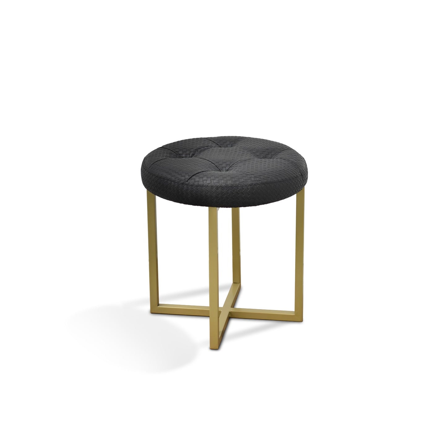 17" Black Tufted Faux Leather and Gold Stool By Homeroots | Stools | Modishstore - 2
